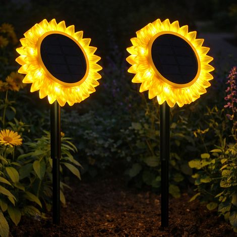 Lampada solare a innesto girasole decorazione giardino lampada solare nero giallo, plastica, 1x LED, DxH 13x29,5 cm, set di 2