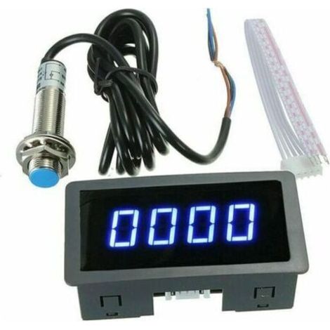 Tachymètre numérique 5-9999 tr/min avec capteur Hall NPN – Affichage LED bleu – Plage de détection 10 mm – Température 0-50°C