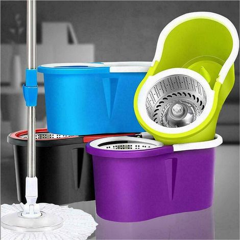 Seau À Franges Rotatif - Système Double Rotation - Pour Tête Microfibre - Tige Télescopique 103 Cm - Métal Et Plastique - 1 Pièce