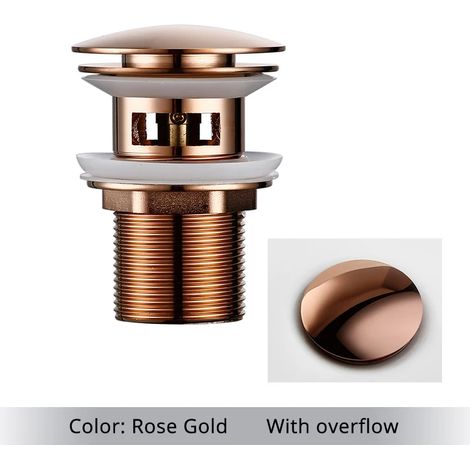 (Rose gold-1) Bathroom Bath Pop Up Drain Stopper Rose Gold Polished Anti-Corrosion Durable With OverFlow Hole Basin Sewer Plug (1/4)