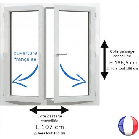 Fenêtre PVC blanc 2 vantaux hors tout H 186 x L 106 cm ouverture française pour pose rénovation