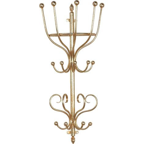 Perchero de pared moderno de metal dorado con 9 ganchos dobles MED05024