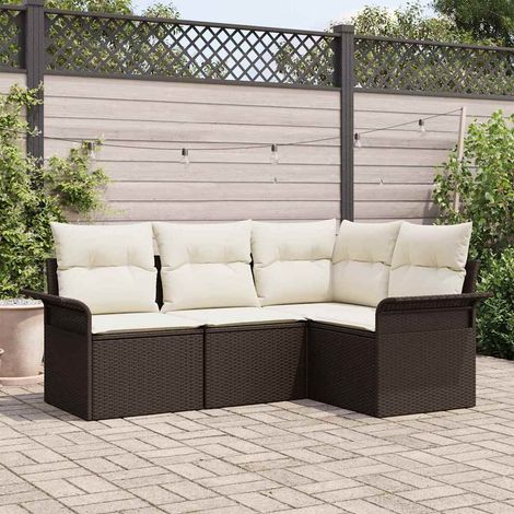 Gartensofa-set mit Kissen 4 pcs Braun Poly-Rattan