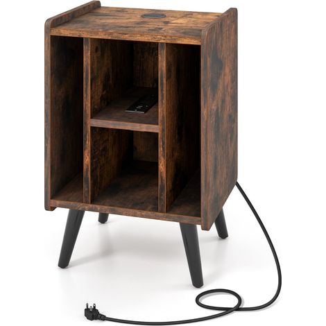 Meuble pour tourne-disque avec chargeur intégré 43 x 34,5 x 67,5 cm faible encombrement design moderne en bois café