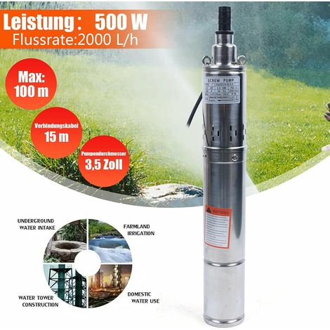 Bomba de pozo profunda de 500 W, compatible con arena, rango de pulverización de acero inoxidable hasta 100 metros, bomba de tornillo subacuática para riego agrícola, bomba de agua (1/5)