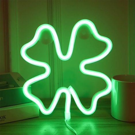 Neon Lighting LED Wall Sconce Room Decor Night Lights Battery and USB for Children's Room Pipe Wedding Party Decoration (Clover-Green) (1/5)