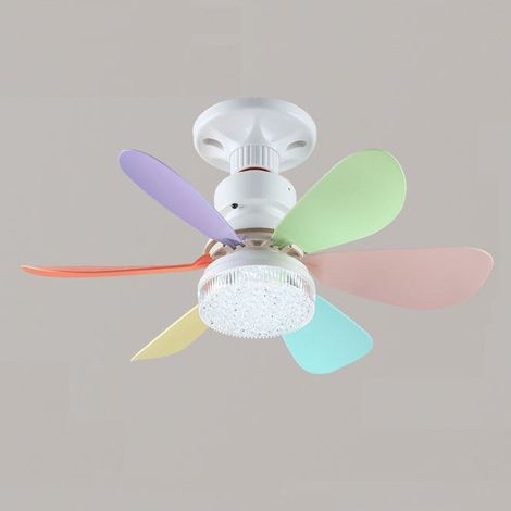 Ventilateur de plafond avec lampe LED Ortviai 42 cm, 6 pales colorées + abat-jour en cristal, télécommande et variateur (1/5)