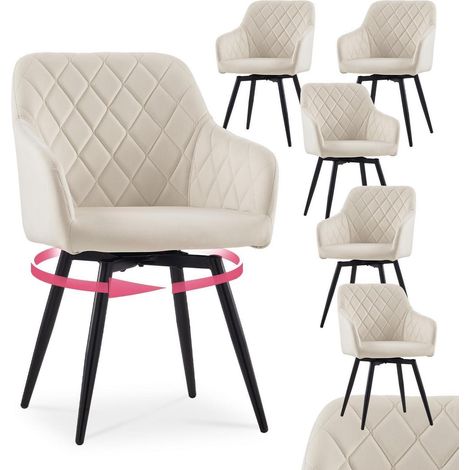 Drehstuhl 6er Set mit Armlehne, Samt Polsterstuhl Beige, 360° drehbar (1/5)