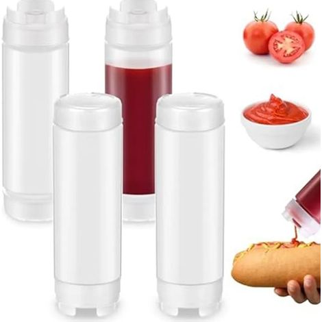 Filiyano-Lot de 4 flacons souples en plastique de 480 ml avec une large valve, idéaux pour les épices, le ketchup et l'huile d'olive. (1/5)