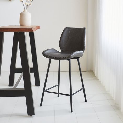 Beau Industrial Barhocker Anthrazitfarbenes Kunstleder – 62 cm