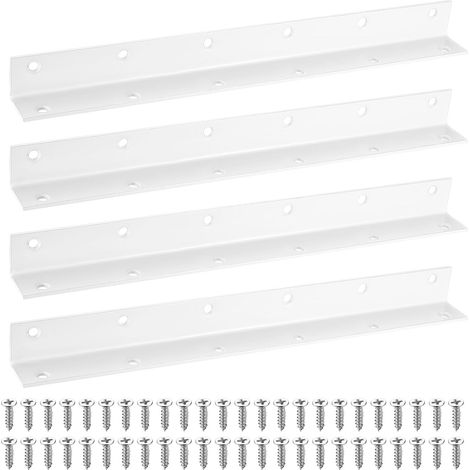 Lot de 4 équerres pour bois, supports d'angle pour parterre de jardin surélevé, supports en L en métal blanc pour jardins, fixation réparation assemblage meubles étagères armoires, 275 x 25 x 25 mm (1/5)