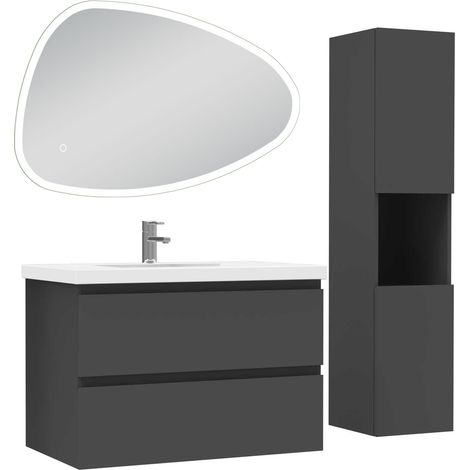 Ocean ensemble meubles Salle de Bain 80cm vasque et colonne et miroir 3 couleurs lumineux Anthracite