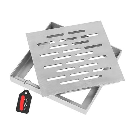 Bonde de sol en acier inoxydable avec cadre, couvercle de vidange antidérapant, grille de drainage anti-blocage carrée, pour extérieur, cour, cave, jardin, terrasse, salle de bain et douche (150 x 150