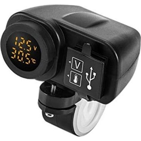 12V 5V USB Motorcycle Charger - For 2.1A 12V Motorcycle Charger - With LED Voltmeter - Display Thermometer (1/4)