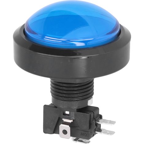 Bouton convexe de 60 mm avec interrupteur à deux pieds et voyant LED pour console de jeux/machine à pinces (bleu)