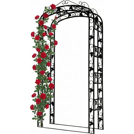 Relaxdays Rosenbogen, Metall, Torbogen Garten, HxBxT: 240 x 120 x 45 cm, stabiler Rankbogen für Kletterpflanzen, schwarz