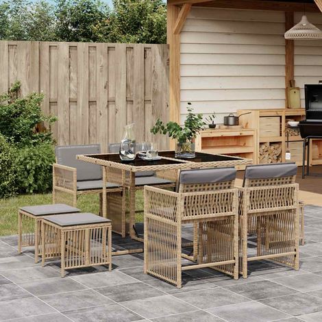 9-tlg. Garten-Essgruppe mit Kissen Beigemischung Poly Rattan vidaXL (1/5)