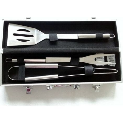 Lot d'Ustensiles pour Barbecue, Set d'Ustensiles Bbq pour Grillades, Mallette en aluminium, 3 ustensiles en acier inoxydable, Matériau: Alliage en aluminium (1/5)
