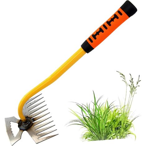 11 Dents Jardinage Desherbeur Manuel Arrache Mauvaise Herbe avec Manche Acier Manganèse Forgé Désherbeur Outils De Désherbage pour Le Jardinage Poignée en Caoutchouc pour Cour Pelouse Terres