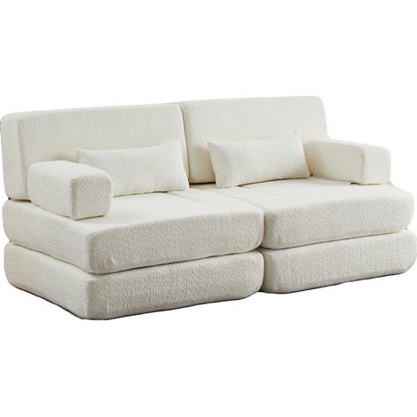 Modulares Schlafsofa aus beigem Chenille, Maße nicht angegeben, platzsparend – MEUBLIV (1/5)