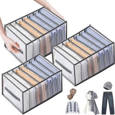 Boîte de rangement pour jeans à compartiments, 36 × 25 × 20 cm, organiseur lavable pour armoire et dressing (1/4)