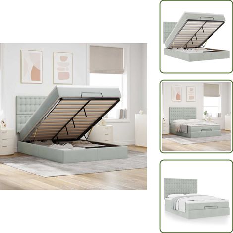 vidaXL Ottoman-Bett mit Matratzen Hellgrau 140x200 cm Samt (1/5)