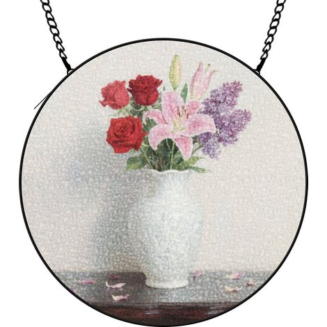 9 cm Attrape-soleil vitrail fleurs sauvages paysage, décoration fenêtre coucher de soleil, cadeau maman (1/5)
