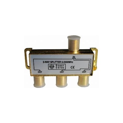 FPLUS repartidor 3 vias splitt , Distribuidor (splitter) de 3 vías (1 IN a 3 OUT) para señal de antena de TV
Montado en carcasa de zinc inyectada
Impedancia de 75 Ohms y frecuencia
