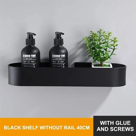 (40 cm Noir) Étagère de salle de bain nordique murale sans perçage, porte-serviettes, panier de rangement noir pour douche, accessoires de salle de bain (1/5)