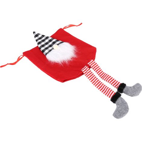Geschenktüte mit gesichtslosem Weihnachtsmann, waldroter Weihnachtsbeutel, zum Verschenken von Geschenken. (1/5)