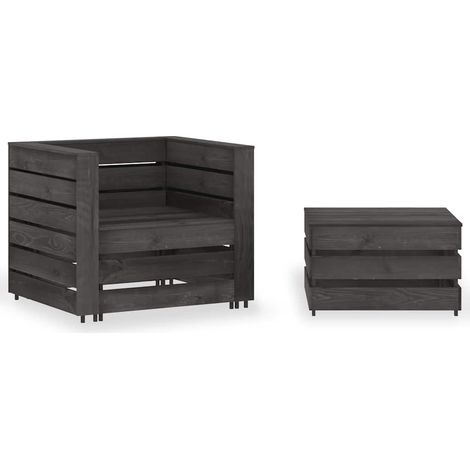 2-tlg. Garten-Paletten-Lounge-Set Kiefernholz Grau Imprägniert