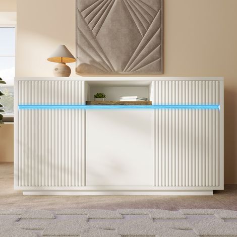 Buffet blanc moderne éclairage LED 140x40x85cm 2 tiroirs 3 portes étagères réglables salon entrée cuisine (1/5)