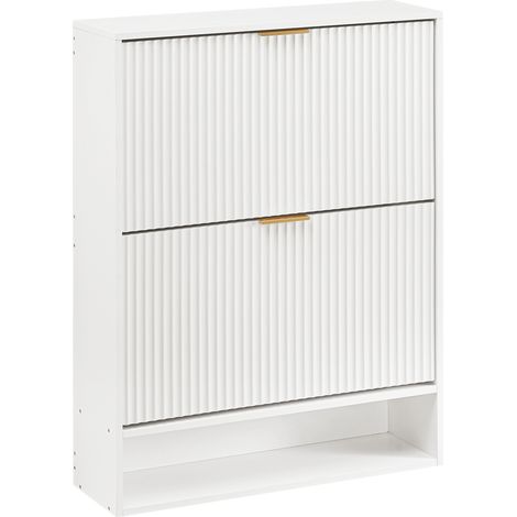 Schmaler weißer Schuhschrank 80 x 24 cm mit verstellbaren Böden und Kippschutz (1/5)