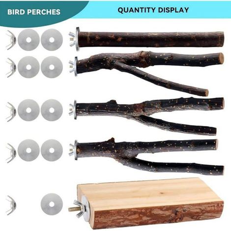 Perchoir en bois pour oiseaux, plateforme multi-branches à fourche, jouet adapté aux petits oiseaux, plusieurs perches intégrées pour jouer et se reposer (1/5)