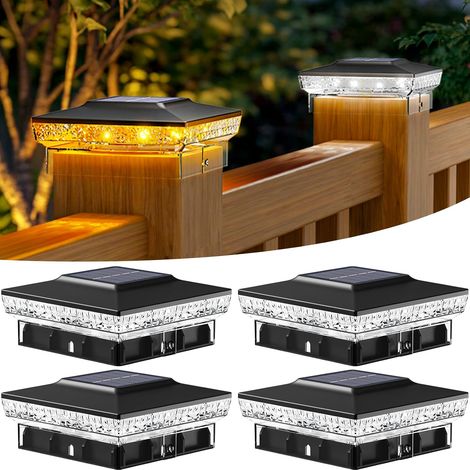 Lot de 4 Lampes Solaires Pour Poteaux, 2 Modes LED, Étanches IP65, Pour Bois 3,5x3,5 Pouces, Jardin (1/5)