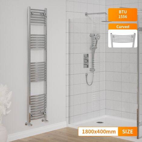 1800 x 400mm Bathroom Curved Heated Towel Rail Radiator Central Heating Chrome (1/5)