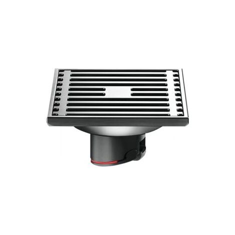 Grille d'évacuation carrée en acier inoxydable, siphon de sol droit, anti-odeurs pour salles de douche, 100 mm de côté, noir (1/5)