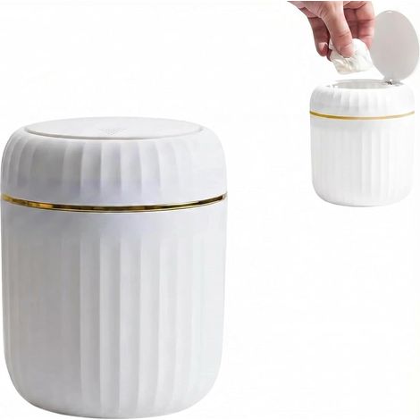 Mini-Tischabfalleimer 2 l – Säulenform, Kunststoff – Schnappdeckel – Büro/Badezimmer – Weiß, 13 x 13 x 16 cm (1/5)