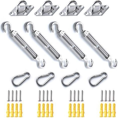 Set di fissaggio per vele parasole M6, in acciaio inox 304, antiruggine, composto da 12 pezzi con 16 viti per vele quadrate e triangolari. (1/5)
