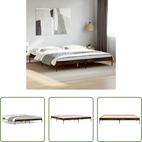Lit chêne -  Cadre de lit sans matelas chêne fumé 200x200 cm (1/5)