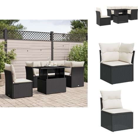 Salon de jardin 6 pcs avec coussins noir résine tressée - Ensemble Salon De Jardin - Salon De Jardin Extérieur - Meuble De Jardin - Mobilier De Jardin - Canapé De Jardin (1/5)