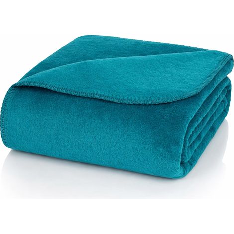 Couverture Douillette Uni Petrol - Couverture de Maison en mélange Coton-polyacrylique pour canapé et lit 150 x 200 cm (1/5)