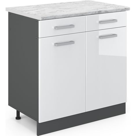 Mobiletto base per cucina R-Line, Bianco lucido, 80 cm PL Marmo, Vicco