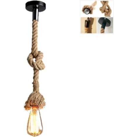 Lampe À Suspension Rétro Vintage Suspension En Corde De Chanvre (100CM) E27 Lustre Antique Pour Salle À Manger, Bar, Restaurant (1/5)
