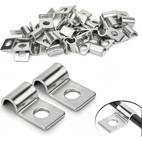 100 Pièces Attache de Fixation pour Tube en U, Serrage Inox Clips,pour La Fixation de Câbles,Tuyaux,Grillage Rigide(4mm) (1/5)