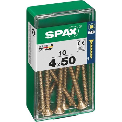 Scatola da 10 unità di viti per legno a testa piatta in Yellox 4.0x50mm Spax