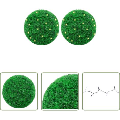 Guirlande LED solaire - Boules de buis artificielles avec lumières LED 2 pcs vert 52 cm (1/5)
