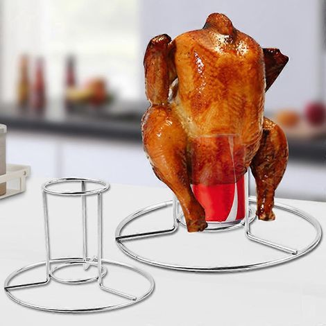 Ensemble de 2 supports à poulet en acier inoxydable pour canettes de bière, avec grille, rôtissoire et fumoir. (1/4)
