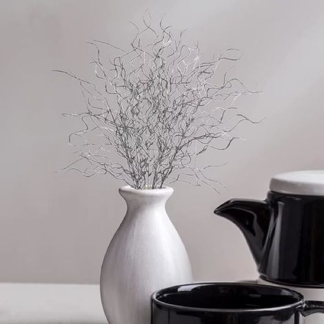 3 branches étincelantes de ting ting à boucles scintillantes, paillettes argentées, pour remplissage de vase, mariage (1/4)