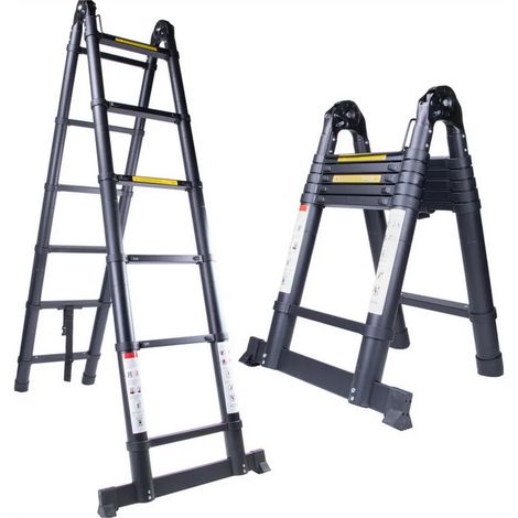 3.8M(1.9+1.9) Échelle Télescopique , Echelle Pliante, Escabeau Télescopique en Aluminium, Échelle Pliable